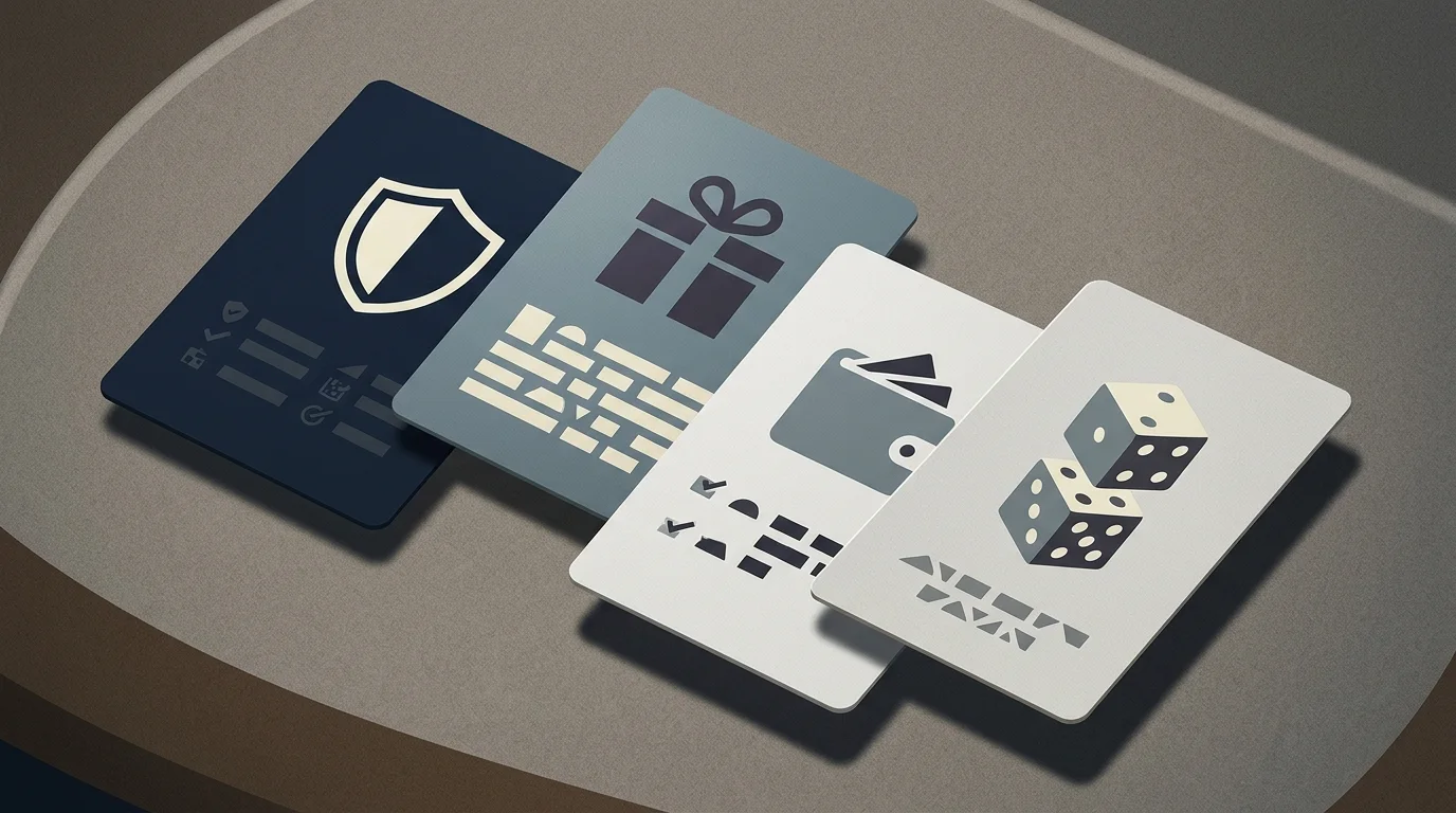 Illustration of a casino review checklist covering licence, bonus, games and payments